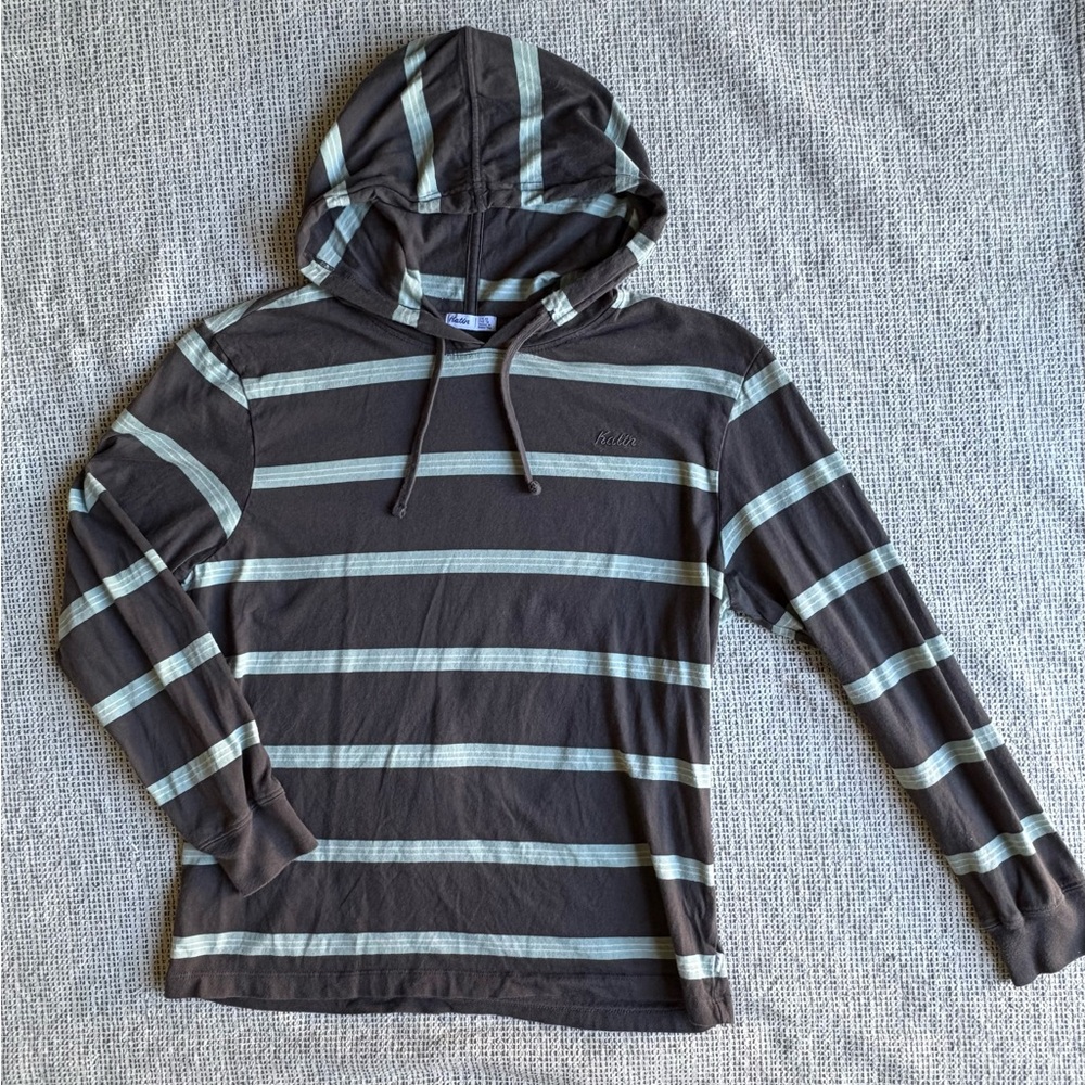 Katin Boys Large Gray and Blue/green Striped T-shirt Jersey Hoodie
